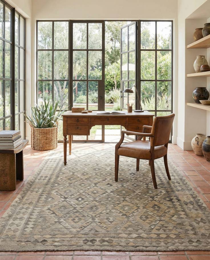 Detail image of 6' 10 x 9' 10 Hand Woven Kilim Maymana Wool Rug