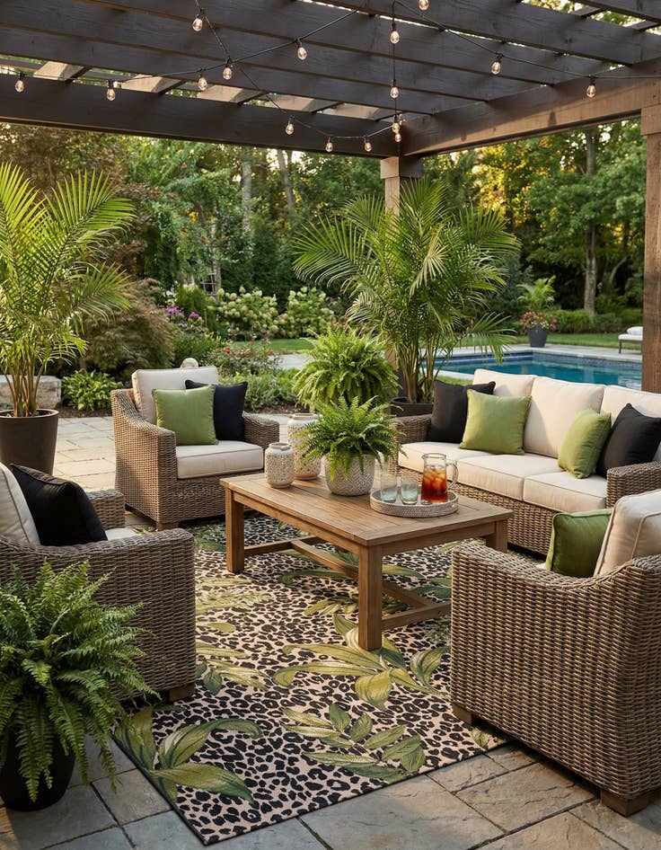 Detail image of 12' x 12'  Washable Botanical Indoor / Outdoor Square Rug