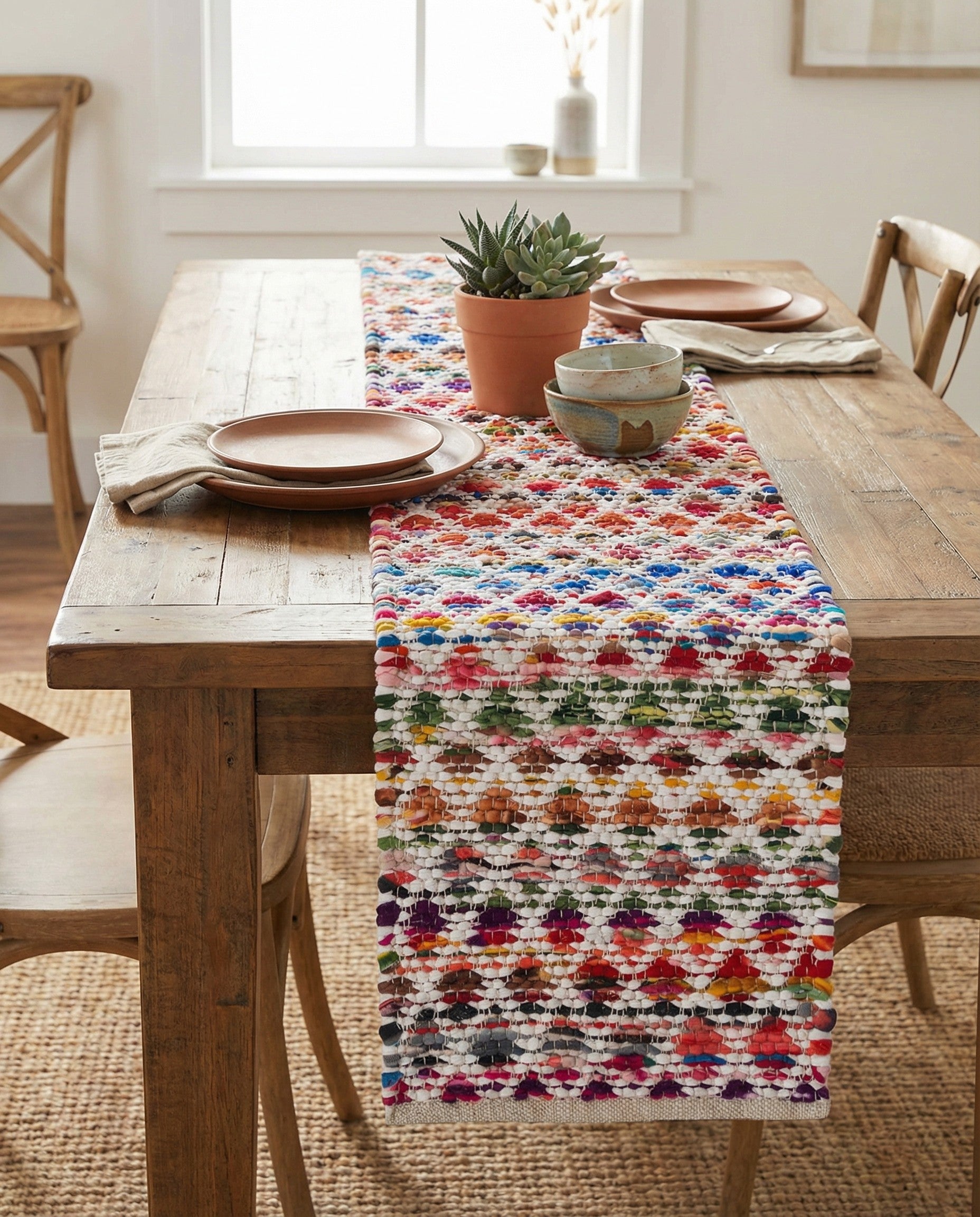  1' 2 x 6' 1  Hand Woven Braided Chindi Table Runner Rug