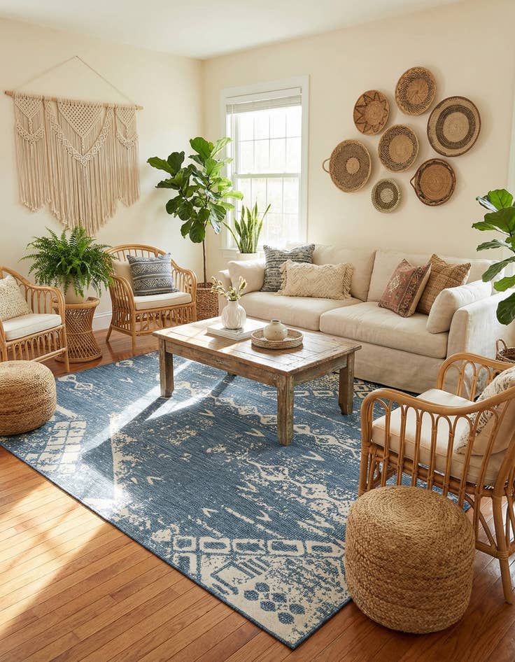 Detail image of  7' 10 x 10'  Washable Bohemian Indoor / Outdoor Rug