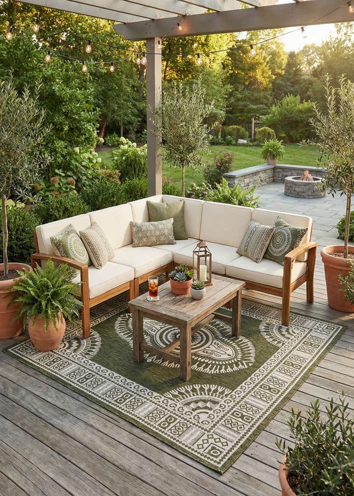 7' 10 x 7' 10 Easy-Clean Traditional Indoor / Outdoor Square Rug