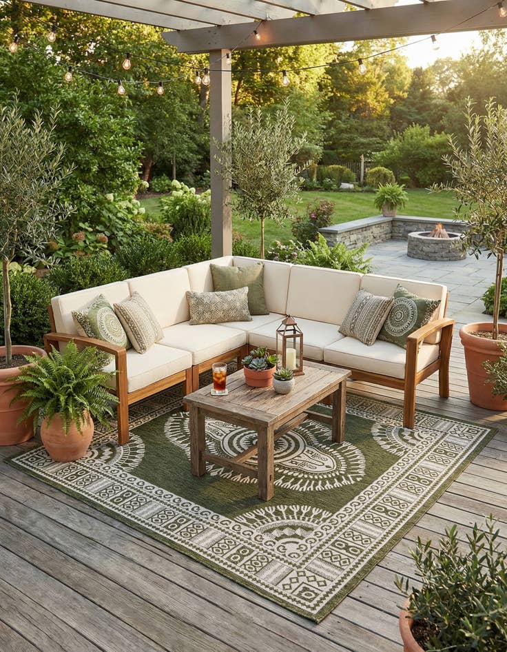 Detail image of 7' 10 x 7' 10  Washable Traditional Indoor / Outdoor Square Rug