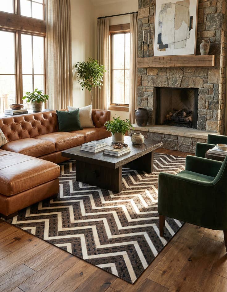 Detail image of 4' 10 x 7' 10 Cowhide Leather Rug