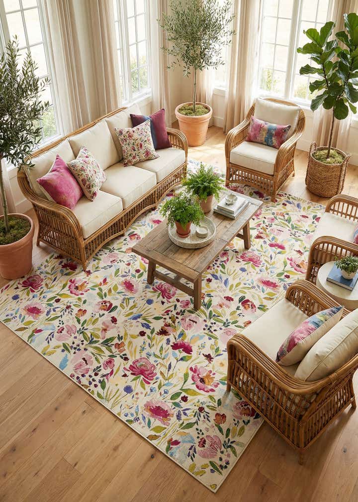 9' x 12' Easy-Clean Botanical Indoor / Outdoor Rug