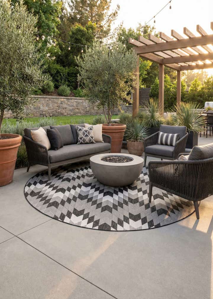 13' x 13' Easy-Clean Modern Indoor / Outdoor Round Rug