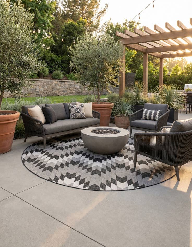 Detail image of  13' x 13'  Washable Modern Indoor / Outdoor Round Rug