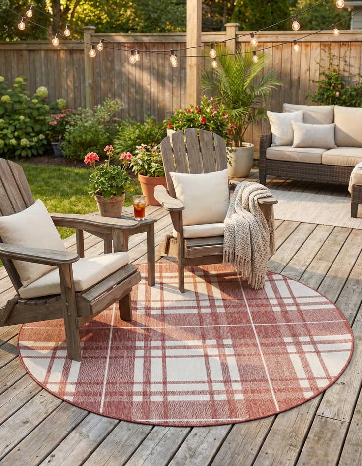 Detail image of  6' x 6'  Washable Checkered Indoor / Outdoor Round Rug