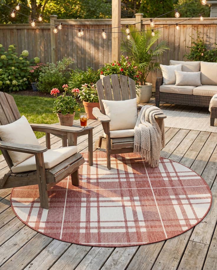 Detail image of 6' x 6' Easy-Clean Checkered Indoor / Outdoor Round Rug