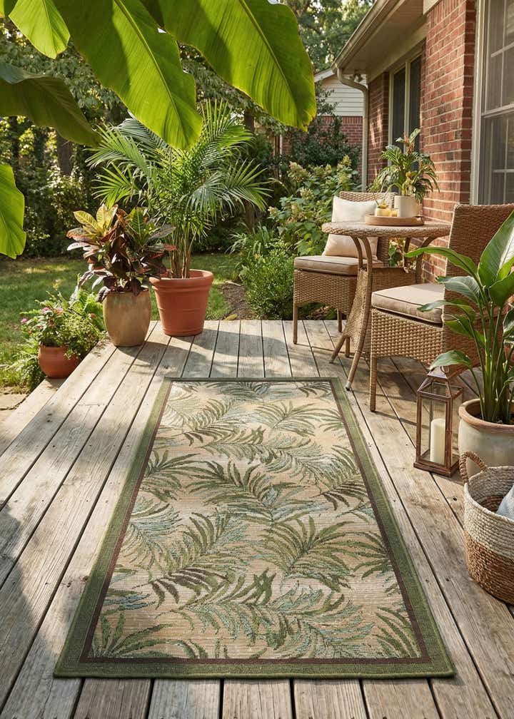 2' 7 x 5' 3 Easy-Clean Botanical Indoor / Outdoor Runner Rug