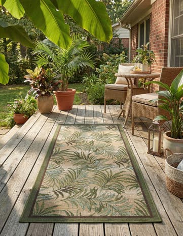 2' 7 x 5' 3 Easy-Clean Botanical Indoor / Outdoor Runner Rug