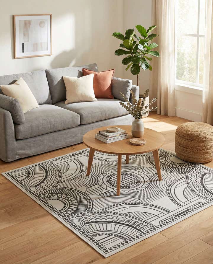 7' 10 x 7' 10 Easy-Clean Traditional Indoor / Outdoor Square Rug