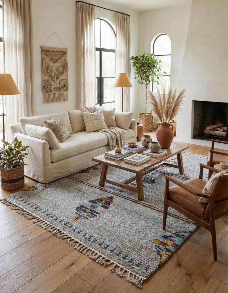 Detail image of 6' 2 x 8' 9 Hand Knotted Moroccan Wool Rug