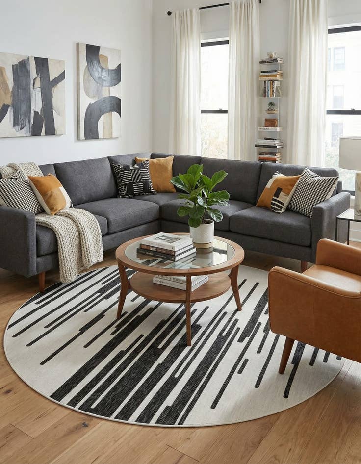 Detail image of  10' x 10'  Washable Modern Indoor / Outdoor Round Rug