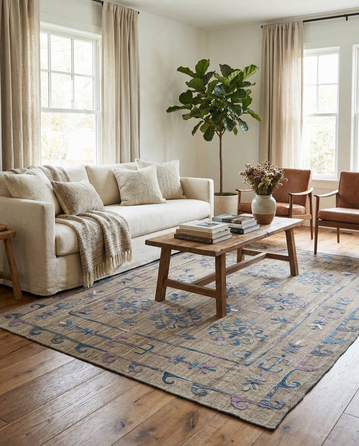 Detail image of 5' 10 x 7' Hand Woven Kilim Suzani Wool Rug