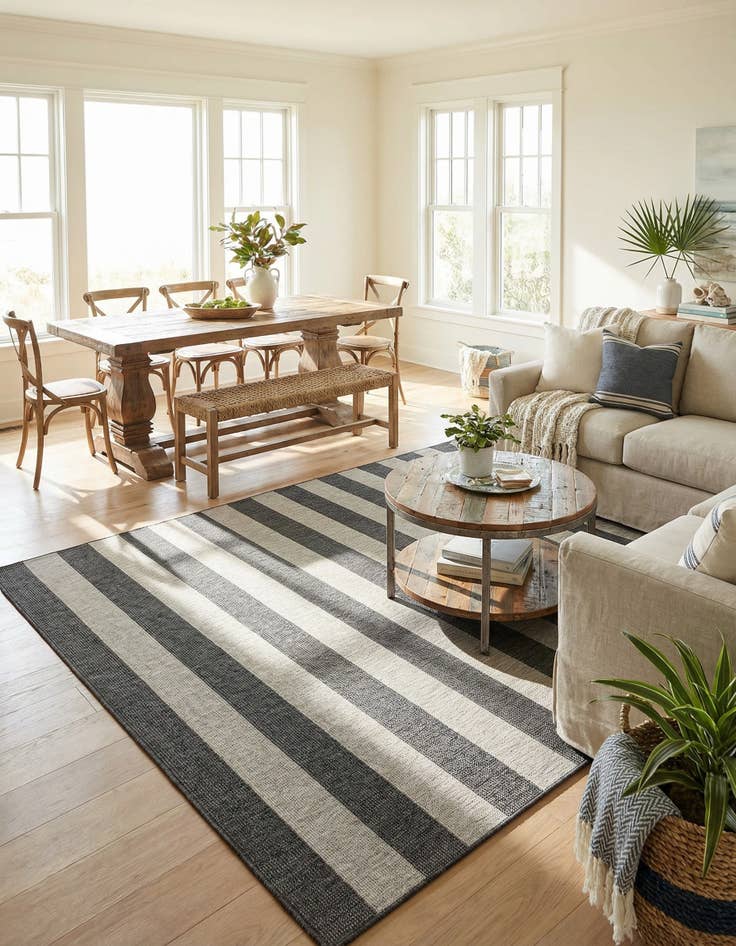 Detail image of 10' x 14'  Washable Striped Indoor / Outdoor Rug