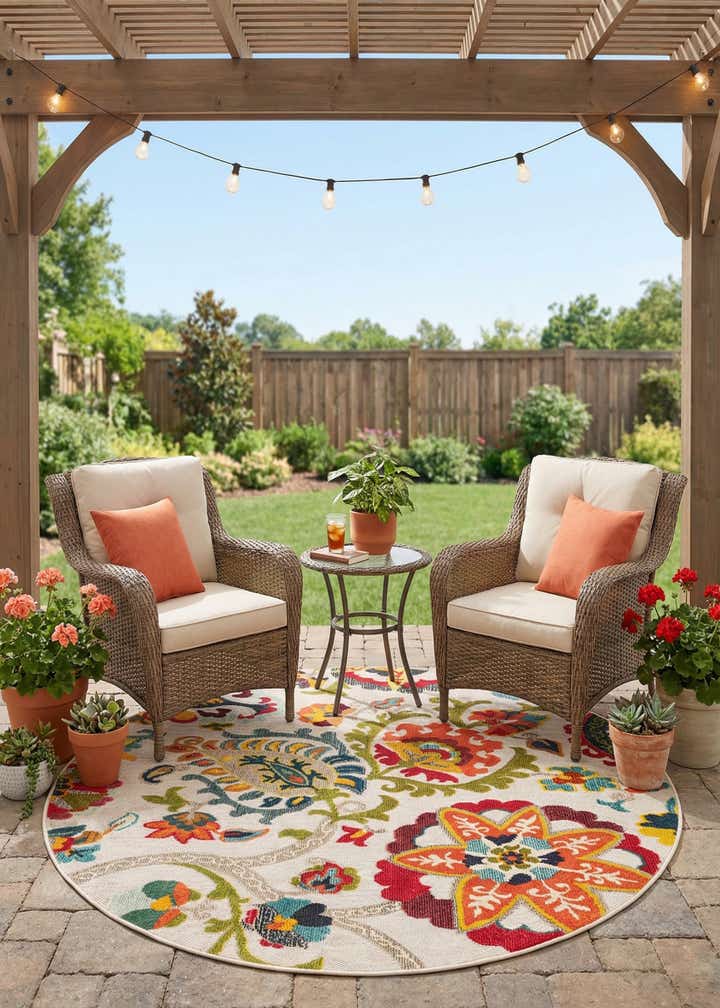 6' x 6' Easy-Clean Casablanca Indoor / Outdoor Round Rug