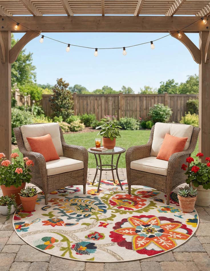 Detail image of 6' x 6' Easy-Clean Casablanca Indoor / Outdoor Round Rug