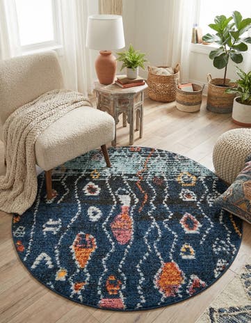 Navy Blue Morocco Round Rug