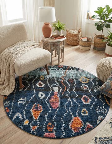 Navy Blue Morocco Round Rug