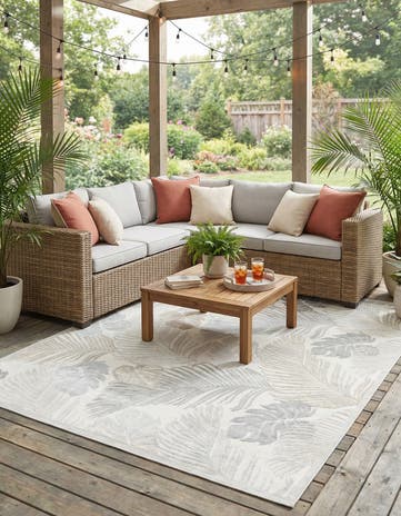 Gray Easy-Clean Botanical Indoor / Outdoor Rug