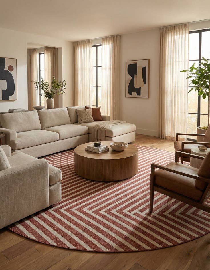 Detail image of  12' x 12'  Washable Modern Indoor / Outdoor Round Rug