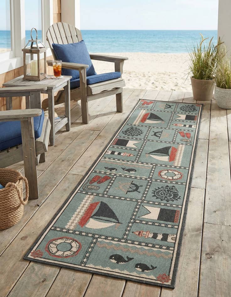 Detail image of 2' 7 x 10'  Washable Coastal Indoor / Outdoor Runner Rug
