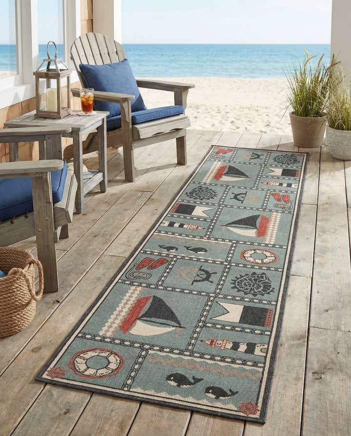 2' 7 x 10' Easy-Clean Coastal Indoor / Outdoor Runner Rug