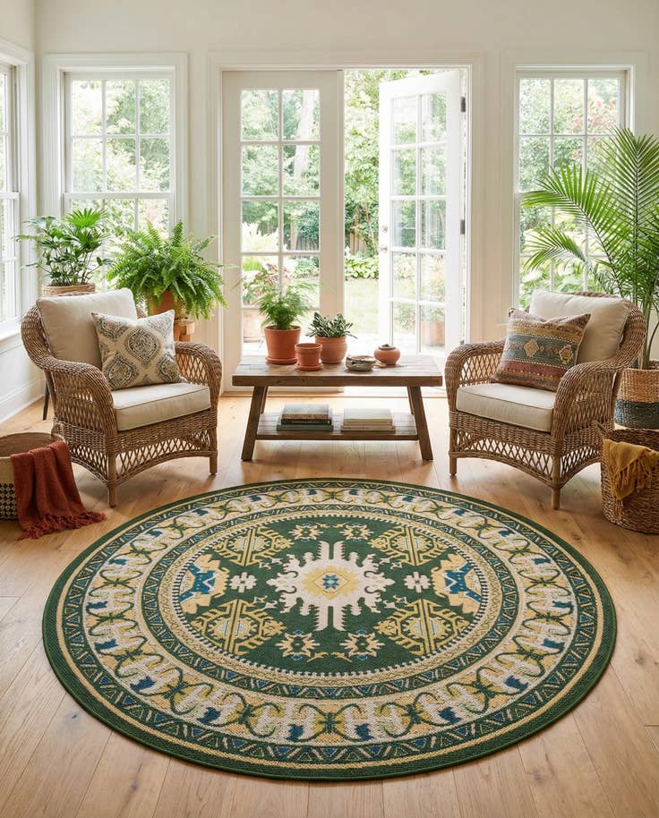 Detail image of 7' 10 x 7' 10 Easy-Clean Baja Indoor / Outdoor Round Rug