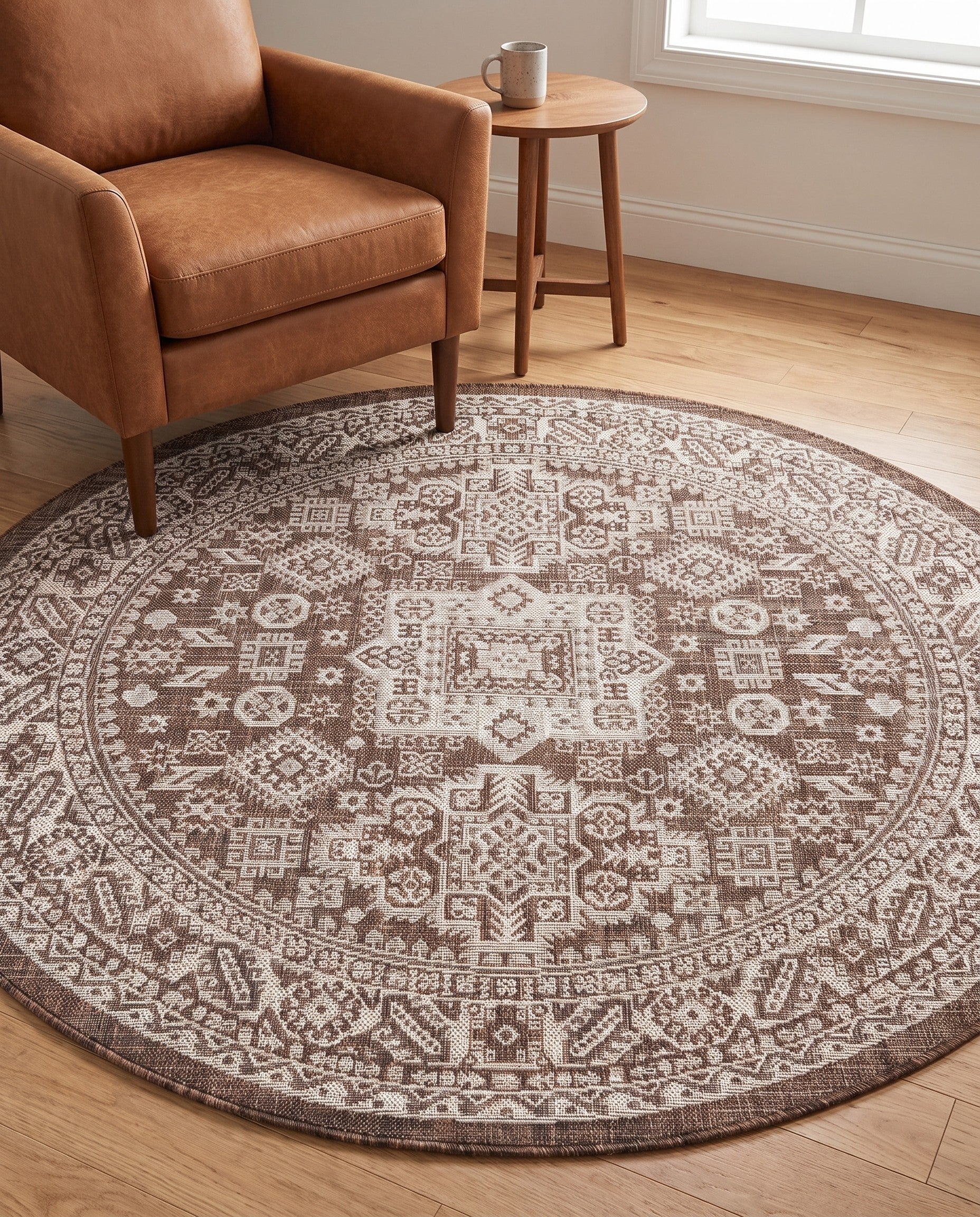 5' 3 x 5' 3 Easy-Clean Aztec Indoor / Outdoor Round Rug