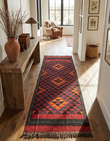 4' 7 x 12' 5 Hand Woven Kilim Fars Wool Runner Rug