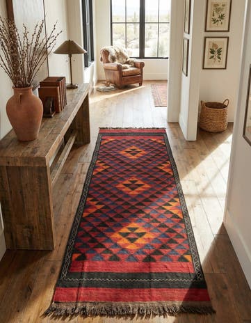 4' 7 x 12' 5 Hand Woven Kilim Fars Wool Runner Rug