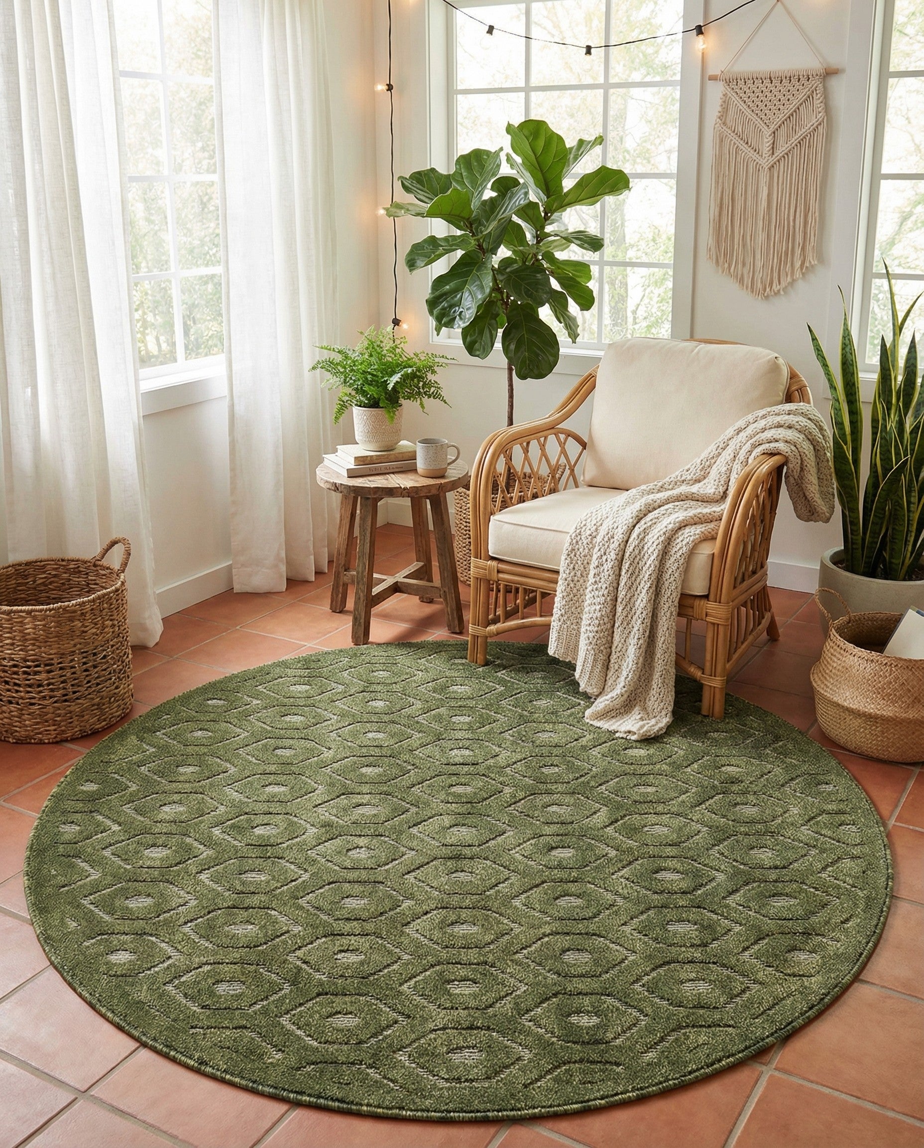 5' 3 x 5' 3 Easy-Clean Trellis Textured Indoor / Outdoor Round Rug