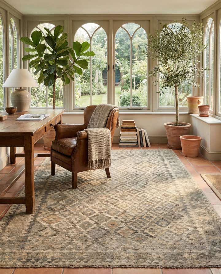 6' 7 x 9' 9 Hand Woven Kilim Maymana Wool Rug