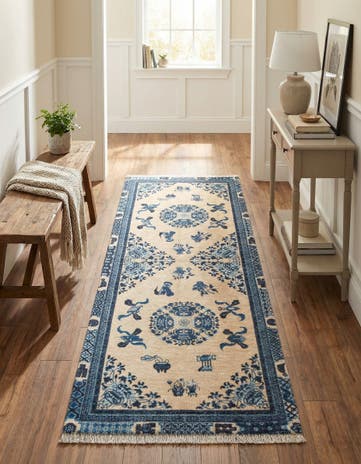 Ivory and Blue Boutique Runner Rug