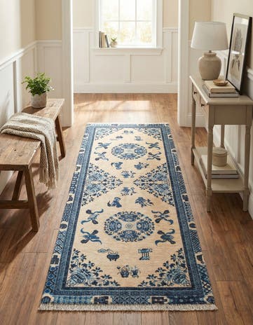 Ivory and Blue Boutique Runner Rug