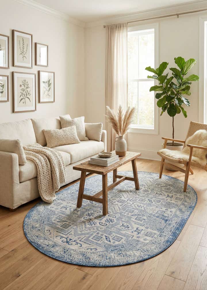 5' 3 x 8' Easy-Clean Aztec Indoor / Outdoor Oval Rug