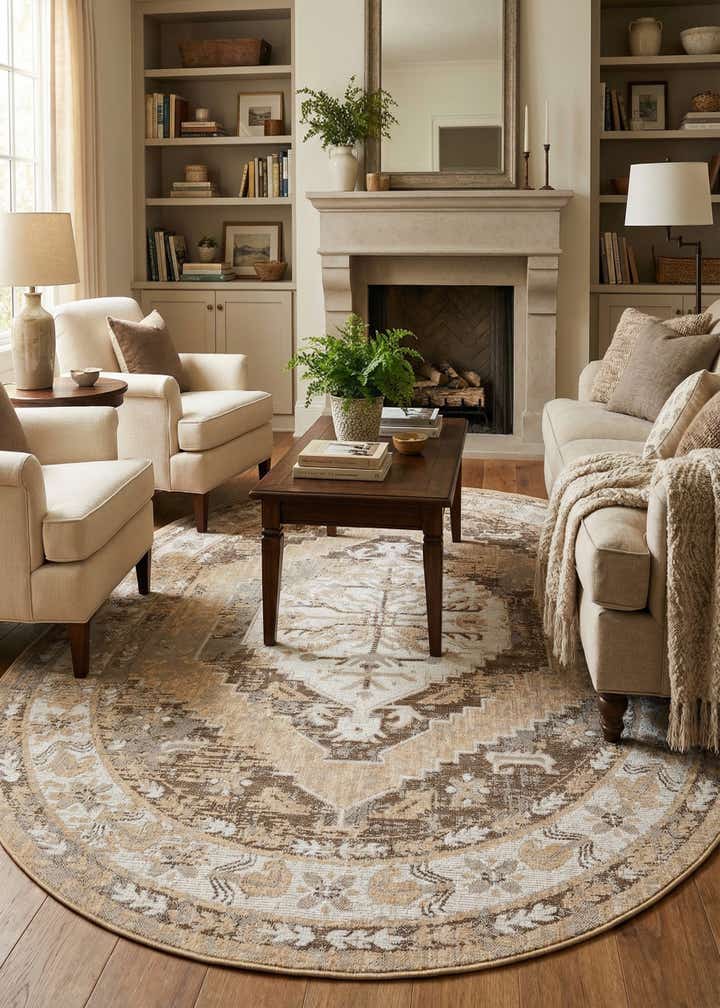 7' 10 x 10' Easy-Clean Traditional Indoor / Outdoor Oval Rug