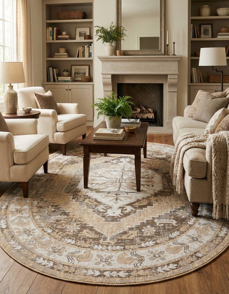 Detail image of 7' 10 x 10'  Washable Traditional Indoor / Outdoor Oval Rug