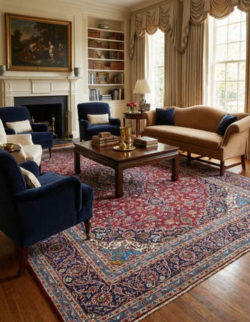 9' 9 x 12' 7 Hand Knotted Kashan Persian Wool Rug