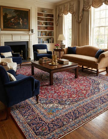 9' 9 x 12' 7 Hand Knotted Kashan Persian Wool Rug