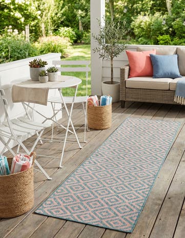 Pink and Aqua Easy-Clean Jill Zarin Costa Rica Indoor / Outdoor Runner Rug