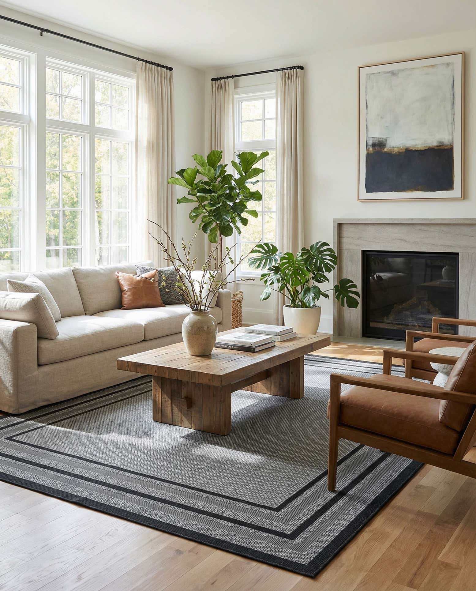 7' 10 x 10' Easy-Clean Border Indoor / Outdoor Rug