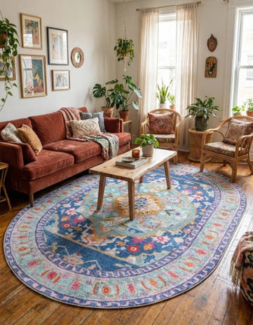 Blue Washable Timeless Oval Rug