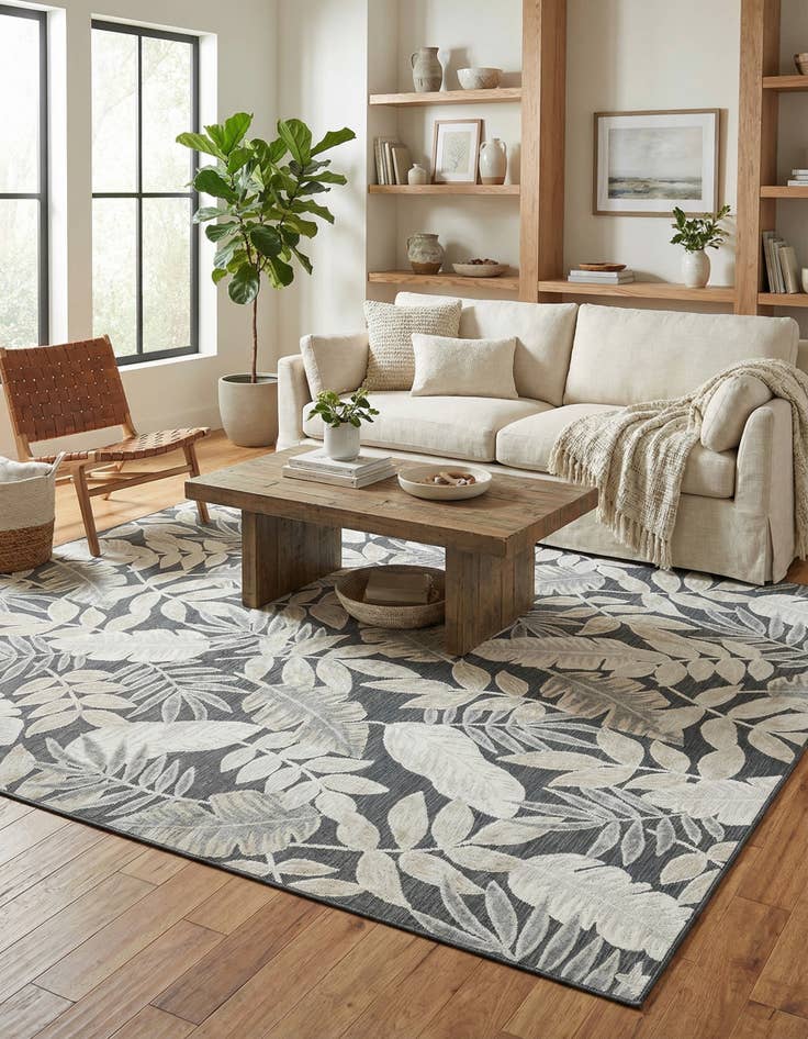 Detail image of  8' 2 x 10'  Washable Botanical Indoor / Outdoor Rug