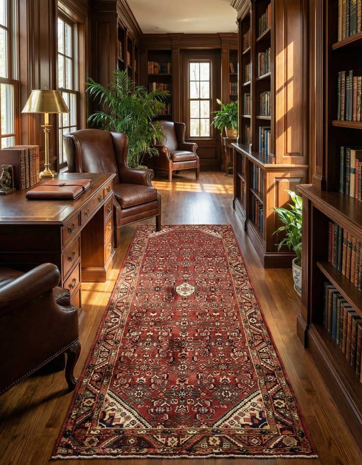 Detail image of 3' 8 x 9' 9  Hand Knotted Hossainabad Persian Wool Runner Rug