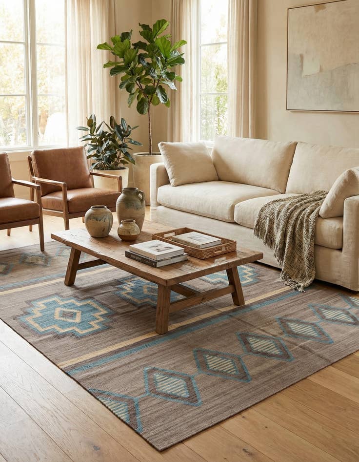 Detail image of 6' 6 x 9' 5  Hand Woven Kilim Modern Wool Rug