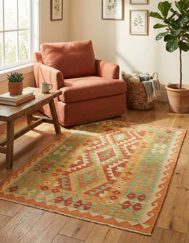 Detail image of 3' 2 x 5'  Hand Woven Kilim Waziri Wool Rug