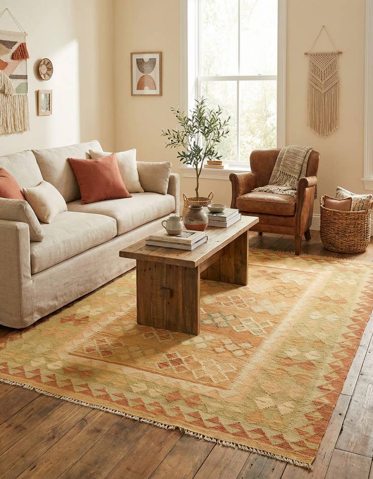 Detail image of 4' 10 x 6' 9  Hand Woven Kilim Waziri Wool Rug