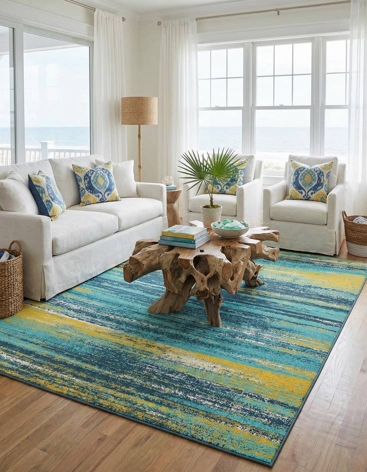 Detail image of 7' 10 x 10'  Washable Coastal Indoor / Outdoor Rug