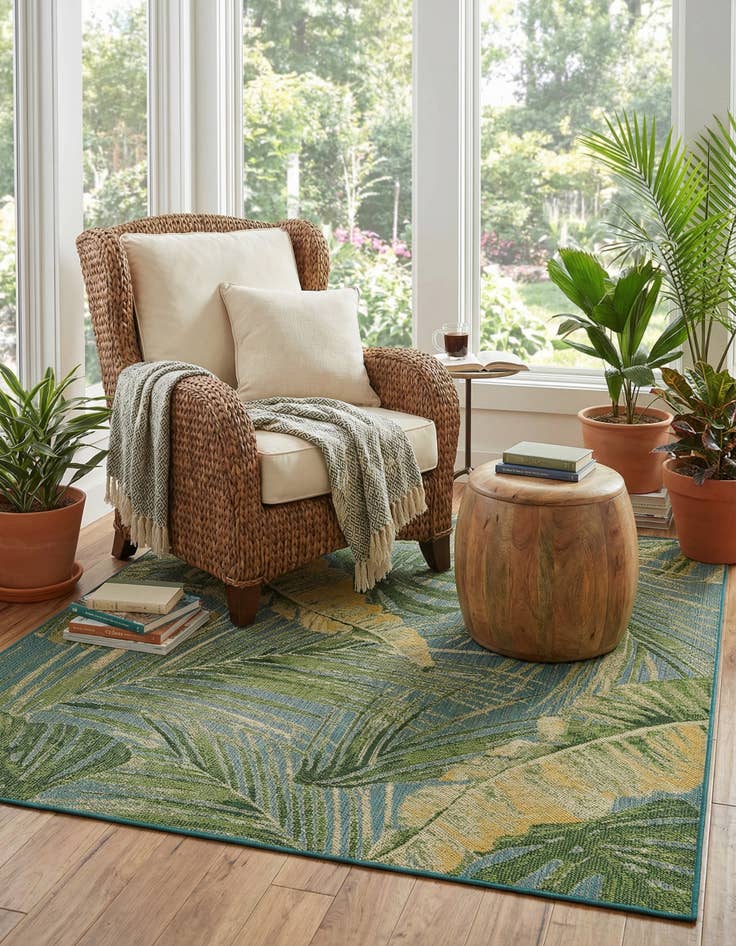 Detail image of 7' 10 x 7' 10  Washable Botanical Indoor / Outdoor Square Rug